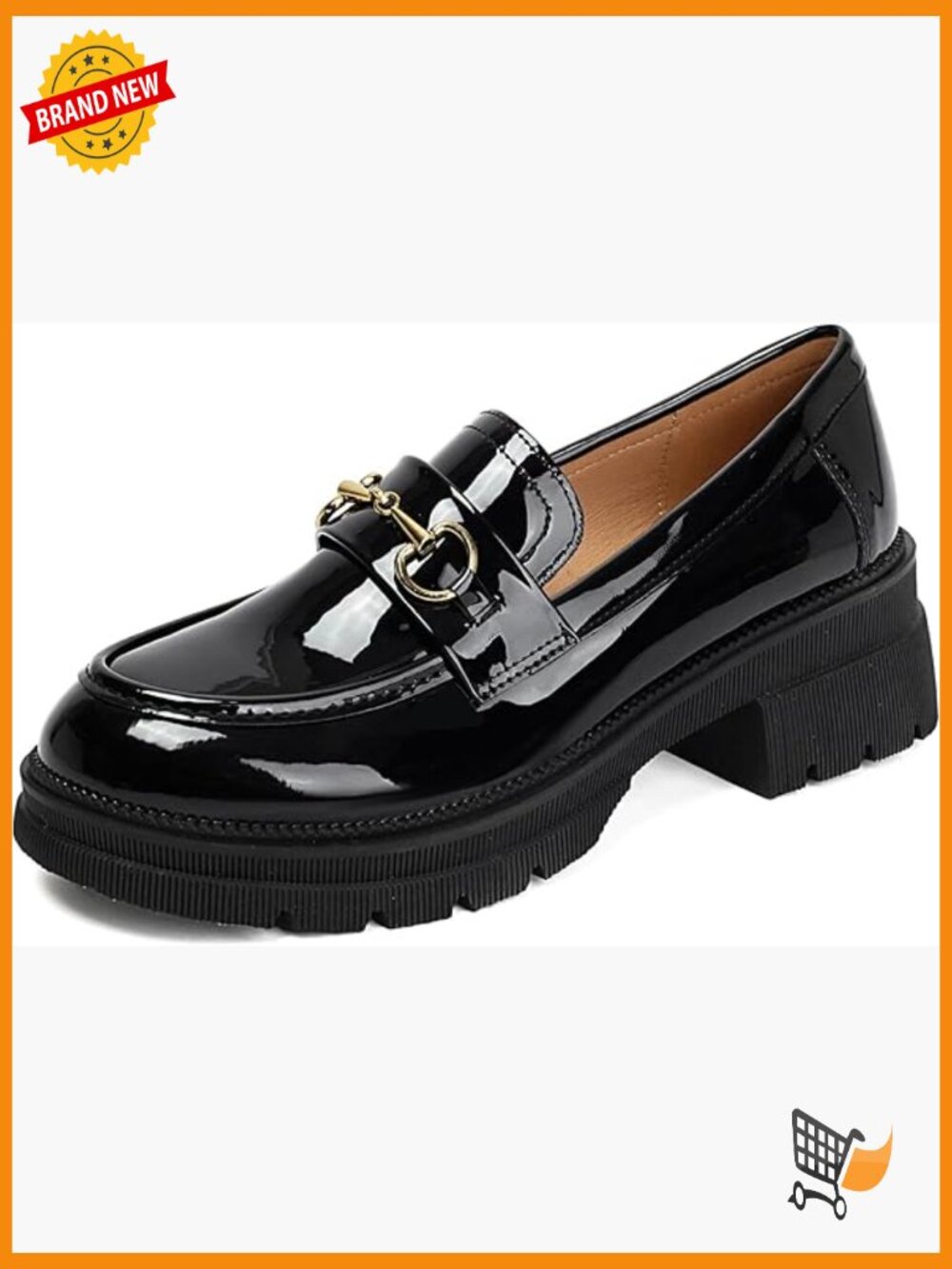 Patent Leather Platform Loafers - Chunky Slip-On Work Shoes
